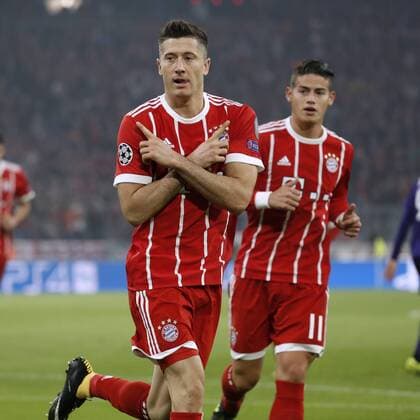 LEWANDOWSKI Robert Team FC Bayern Muenchen Jubelt nach seinem Tor zum 1 : 0 Champions League Gruppe B Saison 2017-2018 Spiel FC Bayern Muenchen-RSC Anderlecht Am 12. September 2017 in der Allianz Arena in Muenchen