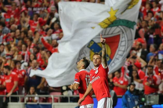 September 12, 2017 - Lisbon, Lisbon, Portugal - Benficas forward Haris Seferovic from Switzerland celebrating after scoring a goal during the SL Benfica v CSKA Moskva - UEFA Champions League round one match at Estadio da Luz on September 12, 2017 in Lisbon, Portugal. SL Benfica v CSKA Moskva - UEFA Champions League  - ZUMAn230 20170912_zaa_n230_315 Copyright: xDpix