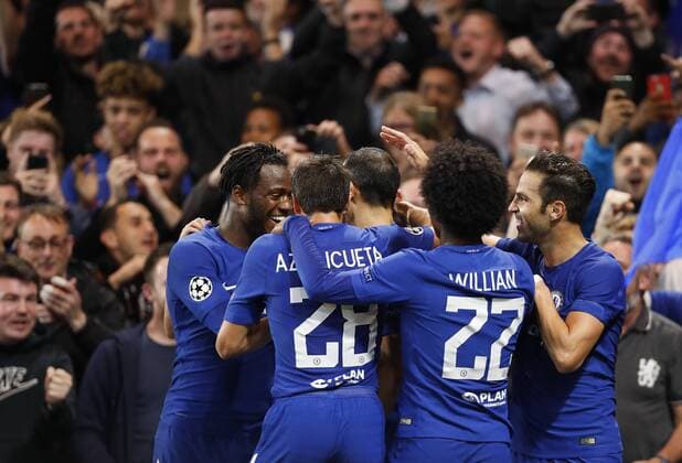 (170913) -- LONDON, Sept. 13, 2017 -- Players of Chelsea celebrate after scoring during the UEFA Champions League Group C match between Chelsea and Qarabag FK at Stamford Bridge Stadium in London, Britain on Sept. 12, 2017. Chelsea won 6-0. ) (SP)BRITAIN-LONDON-FOOTBALL-UEFA CHAMPIONS LEAGUE-CHELSEA VS QARABAG FK HanxYan 