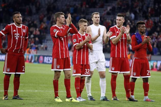 MUELLER Thomas mit KIMMICH und NEUER Manuel mit SUELE und COMAN Team FC Bayern Muenchen Champions League Gruppe B Saison 2017-2018 Spiel FC Bayern Muenchen-RSC Anderlecht Am 12. September 2017 in der Allianz Arena in Muenchen
