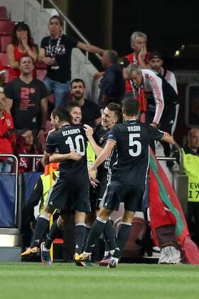 September 12, 2017 - Lisbon, Portugal - TCSKA s forward imur Zhamaletdinov celebrates with teammates after scoring during UEFA Champions League football match SL Benfica vs CSKA Moscow at the Luz stadium in Lisbon, Portugal on September 12, 2017. Photo: UEFA Soccer 2017: Benfica vs CSKA Moscow - ZUMAf123 20170912_zap_f123_040 Copyright: xPedroxFiuzax