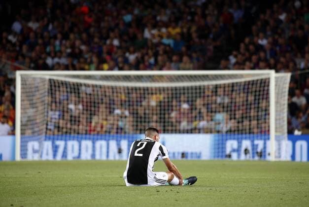 September 12, 2017 - Barcelona, Catalonia, Spain - Mattia De Sciglio is injured during Champions League match between F.C. Barcelona v RCD Juventus, in Barcelona, on September 12, 2017. FC Barcelona Barca v Juventus - UEFA Champions League  - ZUMAn230 20170912_zaa_n230_661 Copyright: xJoanxVallsx