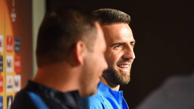 Fussball, Herren, 2017 18, UEFA EuroLeague, Hertha BSC, Pressekonferenz, Cheftrainer Pal Dardai (Hertha BSC), Vedad Ibisevic (Nr. 19, Hertha BSC), 13.09.17, Copyright: xMichaelxHundtx xMatthiasxKochx