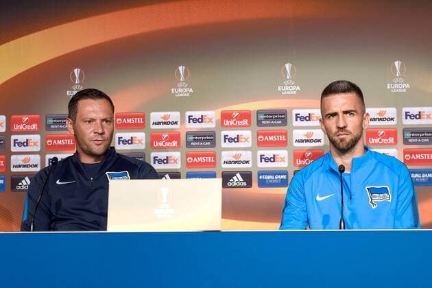 Fussball, Herren, 2017 18, UEFA EuroLeague, Hertha BSC, Pressekonferenz, Cheftrainer Pal Dardai (Hertha BSC), Vedad Ibisevic (Nr. 19, Hertha BSC), 13.09.17, Copyright: xMichaelxHundtx xMatthiasxKochx
