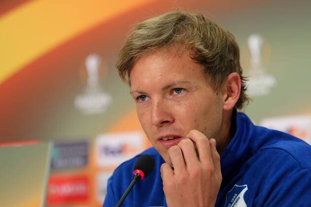 Julian Nagelsmann (Trainer, Cheftrainer, Hoffenheim), Einzelbild, Aktion, Action, bei der Pressekonferenz am Vortag des Spiels, Abschlusspressekonferenz, PK, press conference PK Pressekonferenz Pressetermin, Medientermin, Fussball, UEFA Europa League, MD-1, TSG 1899 Hoffenheim - SC Braga,