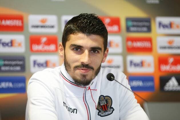Nice Pierre Lees-Melou pictured during a press conference PK Pressekonferenz of French soccer club OGC Nice, Wednesday 13 September 2017 in Waregem. Tomorrow Nice is playing Belgian team SV Zulte Waregem on the first day of the group stage (Group K) of the Europa League tournament. BRUNOxFAHY  x05164069x