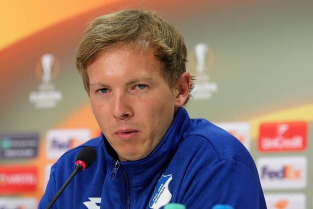 Julian Nagelsmann (Trainer, Cheftrainer, Hoffenheim), Porträt, Portrait, Einzelbild, Aktion, Action, bei der Pressekonferenz am Vortag des Spiels, Abschlusspressekonferenz, PK, press conference PK Pressekonferenz Pressetermin, Medientermin, Fussball, UEFA Europa League, MD-1, TSG 1899 Hoffenheim - SC Braga,