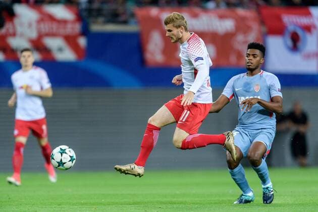 Timo Werner (RB Leipzig 11) und Jemerson (AS Monaco 5) beim Championsleague Spiel zwischen RB Leipzig und AS Monaco am 13.09.2017, Leipzig Copyright: xSchueler Eibner-Pressefotox EP_JSE