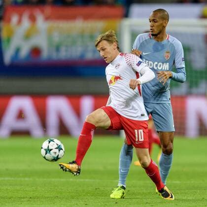 Bilder des Tages - SPORT Emil Forsberg (RB Leipzig 10) und Fabinho (AS Monaco 2) beim Championsleague Spiel zwischen RB Leipzig und AS Monaco am 13.09.2017, Leipzig Copyright: xSchueler Eibner-Pressefotox EP_JSE