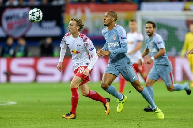 Emil Forsberg (RB Leipzig 10) und Fabinho (AS Monaco 2) beim Championsleague Spiel zwischen RB Leipzig und AS Monaco am 13.09.2017, Leipzig Copyright: xSchueler Eibner-Pressefotox EP_JSE