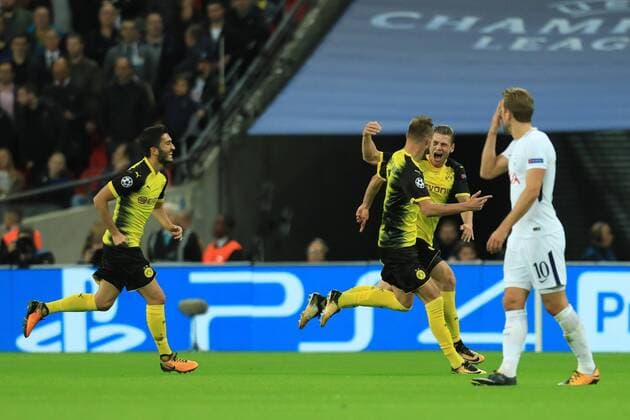 13th September 2017, Wembley Stadium, London, England; Champions League Group stage, Tottenham Hotspur versus Borussia Dortmund; Andriy Yarmolenko of Borussia Dortmund celebrates after scoring as he makes it 1-1  ActionPlus11929739