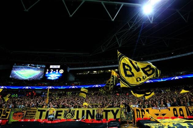 13th September 2017, Wembley Stadium, London, England; Champions League Group stage, Tottenham Hotspur versus Borussia Dortmund; Borussia Dortmund fans  ActionPlus11929746