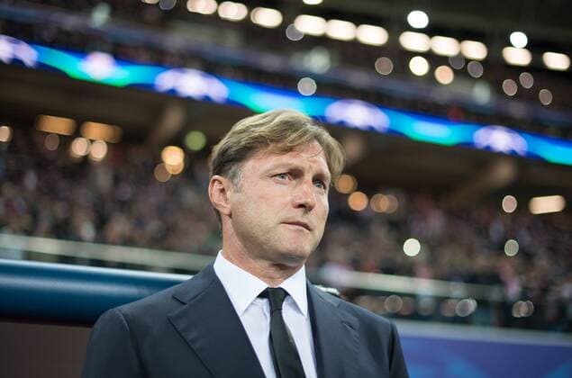Cheftrainer Ralph Hasenhuettl (L) Fussball international: UEFA Championsleague, Saison 2017 2018, Gruppenspiel: RB Leipzig - AS Monaco FC in Leipzig, Deutschland am 13.09.2017,