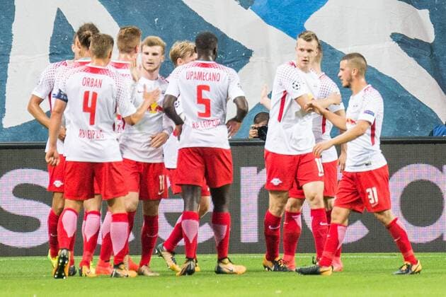 Jubel über das 1:0 durch Emil Forsberg (RB Leipzig, 10); Tor, goal, Torerfolg, Aktion, Fußball, Männer, UEFA Champions League, RB Leipzig - AS Monaco,