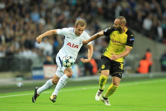 13th September 2017, Wembley Stadium, London, England; Champions League Group stage, Tottenham Hotspur versus Borussia Dortmund; Harry Kane of Tottenham Hotspur runs at Julian Weigl of Borussia Dortmund  ActionPlus11929804