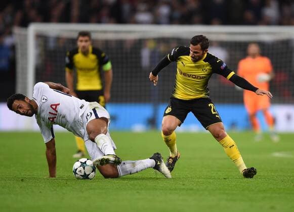Tottenham Hotspur v Borussia Dortmund UEFA Champions League Borussia Dortmund?s Gonzalo Castro fouls Tottenham Hotspur s Mousa Dembele during the UEFA Champions League match at Wembley Stadium, London Content Not Available For UK Newspapers Copyright: xDanielxHamburyx FIL-10659-0027
