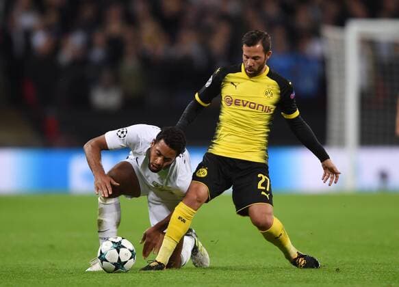 Tottenham Hotspur v Borussia Dortmund UEFA Champions League Borussia Dortmund?s Gonzalo Castro fouls Tottenham Hotspur s Mousa Dembele during the UEFA Champions League match at Wembley Stadium, London Content Not Available For UK Newspapers Copyright: xDanielxHamburyx FIL-10659-0030