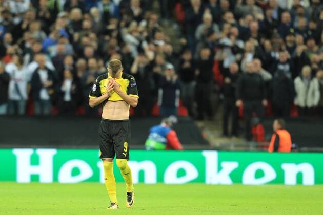 13th September 2017, Wembley Stadium, London, England; Champions League Group stage, Tottenham Hotspur versus Borussia Dortmund; A dejected Andriy Yarmolenko of Borussia Dortmund  ActionPlus11929812