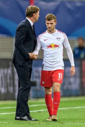 Trainer Ralph Hasenhuettl (RB Leipzig) und Timo Werner (RB Leipzig 11) beim Championsleague Spiel zwischen RB Leipzig und AS Monaco am 13.09.2017, Leipzig Copyright: xSchueler Eibner-Pressefotox EP_JSE