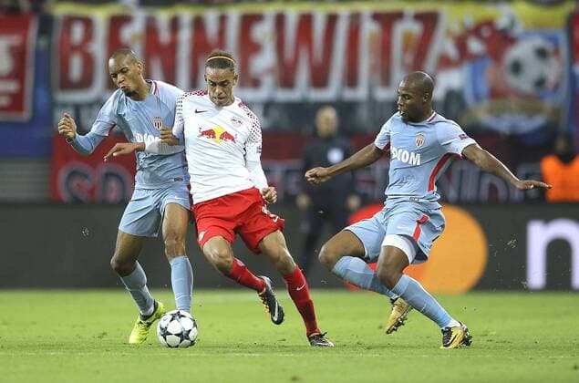 Foto : Yussuf Poulsen gegen Youri Tielemans ( Monaco ) Fussball - Championsleague am Mi. 13.09.2017 Gruppenspiel BRB Leipzig - AS Monaco 1 - 1