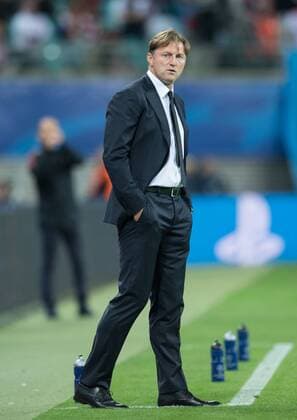 Cheftrainer Ralph Hasenhuettl (L) Fussball international: UEFA Championsleague, Saison 2017 2018, Gruppenspiel: RB Leipzig - AS Monaco FC in Leipzig, Deutschland am 13.09.2017,