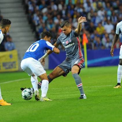 Pepe of Besiktas and Oliver Torres 10 of Porto during the UEFA Champions League match between Porto and Besiktas at Estadio do Dragao Stadium in Porto , Portugal on September 13 , 2017. Final Scores : Porto 1 - Besiktas 3 