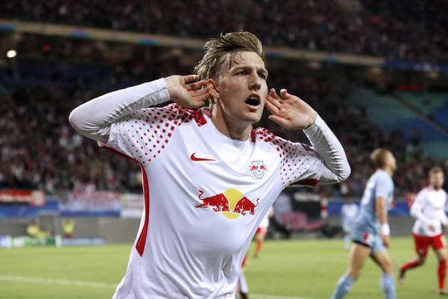 Bilder des Tages - SPORT FORSBERG Emil Team RB Leipzig Jubelt nach seinem Tor zum 1 : 0 Champions League Gruppe G Saison 2017-2018 Spiel RB Leipzig-AS Monaco 1 : 1 Am 13. September 2017 in Arena Leipzig