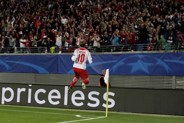 FORSBERG Emil Team RB Leipzig Jubelt nach seinem Tor zum 1 : 0 Champions League Gruppe G Saison 2017-2018 Spiel RB Leipzig-AS Monaco 1 : 1 Am 13. September 2017 in Arena Leipzig