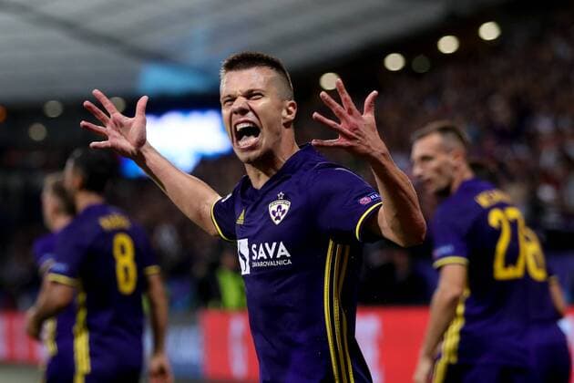 September 13, 2017 - Maribor, Slovenia, Slovenia - Damjan Bohar of NK Maribor celebrate goal during the UEFA Champions League Group E match between NK Maribor and Spartak Moskva at Stadion Ljudski Vrt adio on September 13, 2017 in Maribor, Slovenia. NK Maribor v Spartak Moskva - UEFA Champions League  - ZUMAn230 20170913_zaa_n230_336 Copyright: xDamjanxZibertx