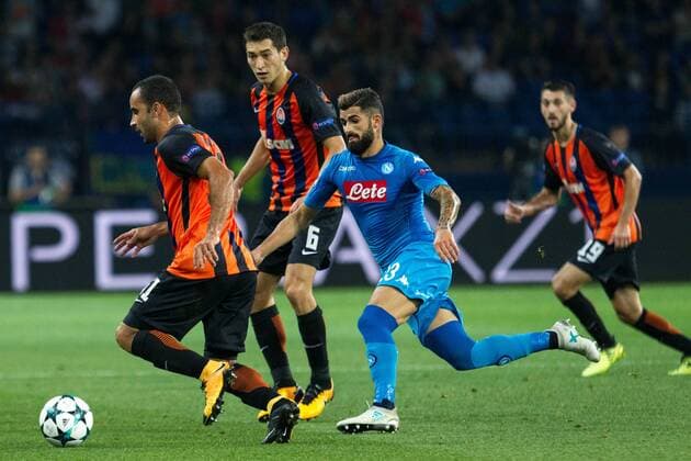Players Ismaily Goncalves dos Santos and Taras Stepanenko (FC Shakhtar) and player Elseid Hysaj (S.S.C. Napoli) Donetsk  Copyright: ChumachenkoxAlexey 508973