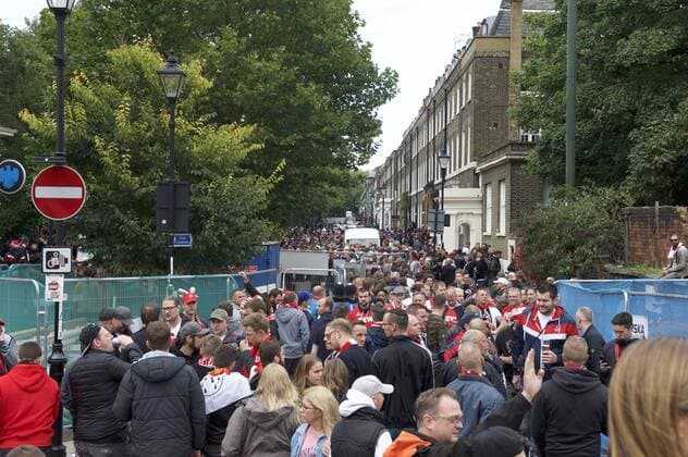 Arsenal v FC Cologne UEFA Champions League Police have to close the road at Highbury corner and Highbury Place due to FC Cologne fans before the UEFA Champions League match at the Emirates Stadium, London Content Not Available For UK Newspapers Copyright: xAlanxStanfordx FIL-10666-0003