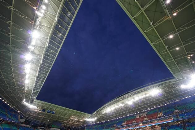 Red Bull Arena , Stadion, Fussballstadion, Tribuenen, Dach, Zuschauertribuene, Innenansicht, Architektur Rasen, innen RB LEIPZIG - AS MONACO 1-1 Gruppenphase Hinspiel, Fussball UEFA Champions League, Leipzig, 13.09.2017 CL Saison 2017 2018