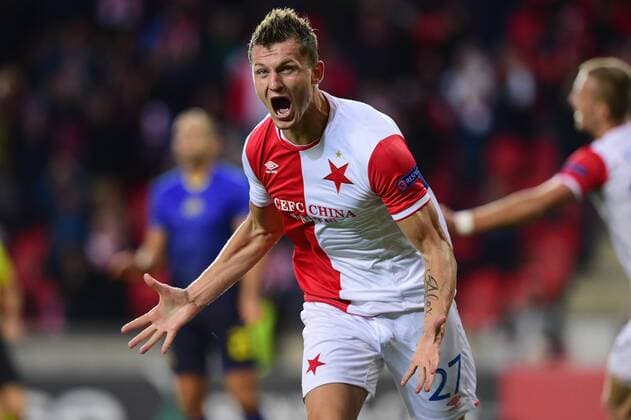 Tomas Necid of Slavia in action during the Football Europa League 1st round group A match: Slavia Praha vs Maccabi Tel Aviv in Prague, Czech Republic, September 14, 2017. (CTKxPhoto MichalxKamaryt) CTKPhotoP201709140917201  KMT_8217