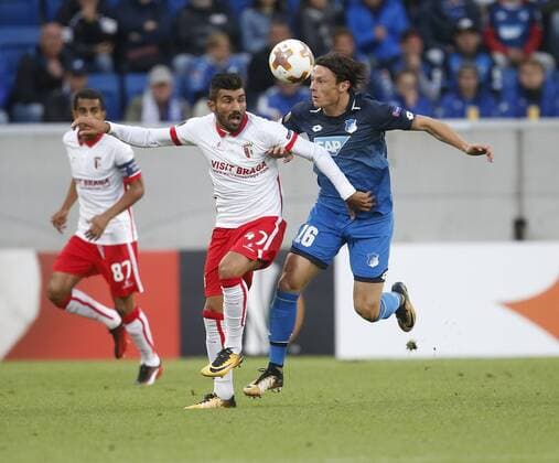 V.li. Ricardo Esgaio 8Braga) , Nico Schulz (Hoffenh) . TSG 1899 Hoffenheim-Sporting Braga . Sinsheim, GER 14.09.2017, Europa League 2017 2018 .