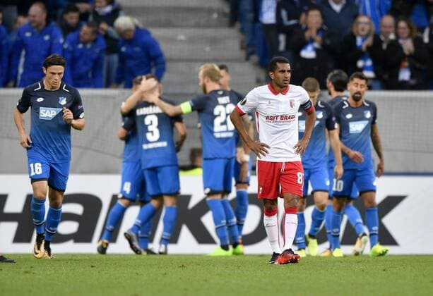 TOR zum 1:0 durch Sandro Wagner TSG 1899 Hoffenheim Torjubel Enttäuschung bei Marcelo Goiano Sporting Braga TSG 1899 Hoffenheim vs Sporting SC Braga Europa League 14.09.2017 TSG 1899 Hoffenheim vs Sporting SC Braga