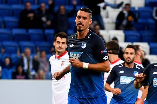 14.09.2017, xfux, Fussball Europa League, TSG 1899 Hoffenheim - Sporting Braga, emspor, v.l. Sandro Wagner (1899 Hoffenheim) Torjubel, Goal celebration, celebrate the goal zum 1:0 Sinsheim