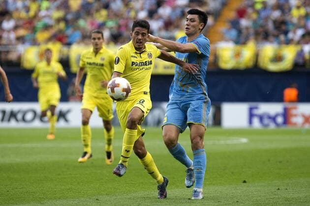 Villarreal CF s midfielder Pablo Fornals (L) in action against Astana s striker Patrick Twumasi (R) during the UEFA Europa League Group A soccer match between Villarreal CF and Astana played at La Ceramica stadium, in Villarreal, eastern Spain, 14 September 2017. Villarreal CF vs Astana !ACHTUNG: NUR REDAKTIONELLE NUTZUNG!  Copyright: xDomenechxCastellox 20170914-636410188572448591