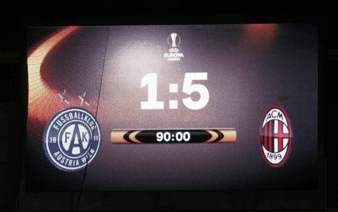 SOCCER - EL, Austria vs Milano VIENNA,AUSTRIA,14.SEP.17 - SOCCER - UEFA Europa League, group stage, FK Austria Wien VS AC Milano. Image shows a scoreboard. GEPAxpictures xPhilippxBrem