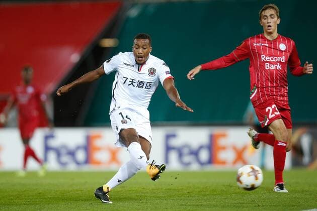 Nice Alassane Plea scores a goal during a soccer game between Belgian team SV Zulte Waregem and French club OGC Nice, Thursday 14 September 2017 in Waregem, the first match of the group stage (Group K) of the Europa League tournament. BRUNOxFAHY  x05164513x