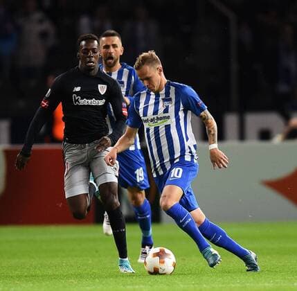 Fussball, Herren, Saison 2017 2018, UEFA Europa League (Gruppe J, 1. Spieltag), Hertha BSC - Athletic Bilbao, v. l. Inaki Williams (Athletic Bilbao), Ondrej Duda (Hertha BSC), 14.09.2017, Copyright: xMichaelxHundtx xMatthiasxKochx