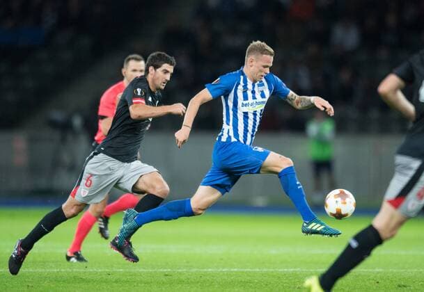 vl: Mikel San Jose (BIL), Ondrej Duda (B). Fussball international: UEFA Europaleague, Saison 2017 2018, Gruppenspiel: Hertha BSC Berlin - Athletic Club Bilbao im Olympiastadion in Berlin, Deutschland am 14.09.2017,