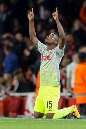 London, England 14.09.2017, UEFA Europa League - 2017 18 Season, 1st game day, FC Arsenal - 1. FC Koeln, Tor zum 0:1 Torschuetze Jhon Andres Cordoba Coete (KOE) jubelt ( DeFodi048
