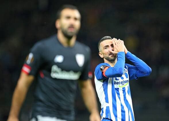 14.09.2017, Fussball UEFA Europa League 2017 2018, Gruppenphase, 1.Spieltag, Hertha BSC Berlin - Athletic Bilbao, im Olympiastadion Berlin. Vedad Ibisevic (re., Hertha BSC Berlin) enttäuscht