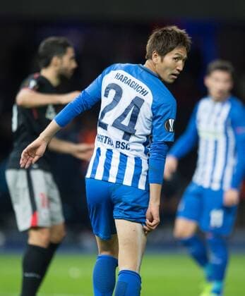 Genki Haraguchi (B) blickt ueber die Schulter nach seiner Torchance. Fussball international: UEFA Europaleague, Saison 2017 2018, Gruppenspiel: Hertha BSC Berlin - Athletic Club Bilbao im Olympiastadion in Berlin, Deutschland am 14.09.2017,