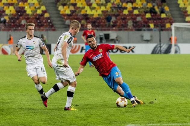 September 14, 2017: Constantin Budescu 11 (FCSB Bucharest) and David Limbersky 8 (FC Viktoria Plzen) during the UEFA Champions League 2017-2018, Play-Offs 2nd Leg game between FCSB Bucharest (ROU) and Sporting Clube de Portugal Lisbon (POR) at National Arena Stadium, Bucharest, Romania ROU.  Copyright: xCronos CatalinxSoarex cronoscs14092017104618