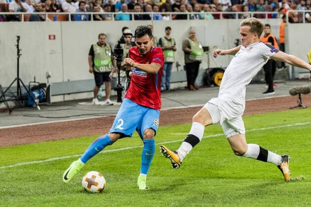 September 14, 2017: Romario Benzar 2 (FCSB Bucharest)and Jan Kopic 10 (FC Viktoria Plzen) during the UEFA Champions League 2017-2018, Play-Offs 2nd Leg game between FCSB Bucharest (ROU) and Sporting Clube de Portugal Lisbon (POR) at National Arena Stadium, Bucharest, Romania ROU.  Copyright: xCronos CatalinxSoarex cronoscs14092017104617