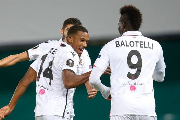 Fußball, EL, SV Zulte Waregem - OGC Nizza Nice Alassane Plea celebrates after scoring during a soccer game between Belgian team SV Zulte Waregem and French club OGC Nice, Thursday 14 September 2017 in Waregem, the first match of the group stage (Group K) of the Europa League tournament. BRUNOxFAHY  x05164515x