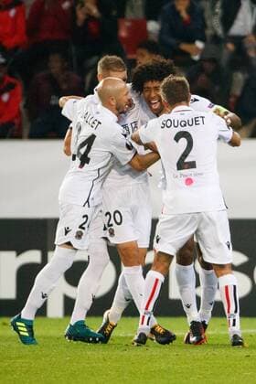 Fußball, EL, SV Zulte Waregem - OGC Nizza Nice captain Dante celebrates after scoring during a soccer game between Belgian team SV Zulte Waregem and French club OGC Nice, Thursday 14 September 2017 in Waregem, the first match of the group stage (Group K) of the Europa League tournament. KURTxDESPLENTER  x05164556x