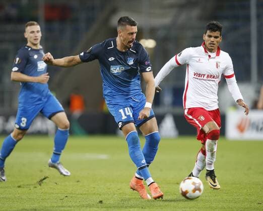 Sandro Wagner (Hoffenh) . Einzelaktion am Ball . TSG 1899 Hoffenheim-Sporting Braga . Sinsheim, GER 14.09.2017, Europa League 2017 2018 .