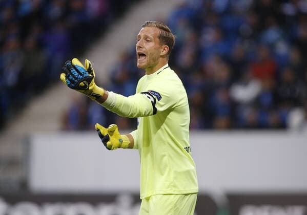 Oliver Baumann (Hoffenh) gibt Anweisung . TSG 1899 Hoffenheim-Sporting Braga . Sinsheim, GER 14.09.2017, Europa League 2017 2018 .